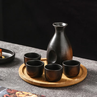 Hancai Ceramics Wine Bottle Water Ware Black Flower 300ML Cup Porcelain Sake Japanese Bar Decoration Household Kitchen Supplies Drinkware