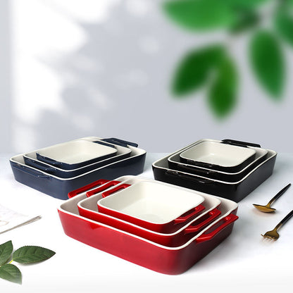 Hancai Custom Kitchen Bakeware Set Rectangular Casserole Stoneware Baking Tray Oven Ceramic Baking Dishes