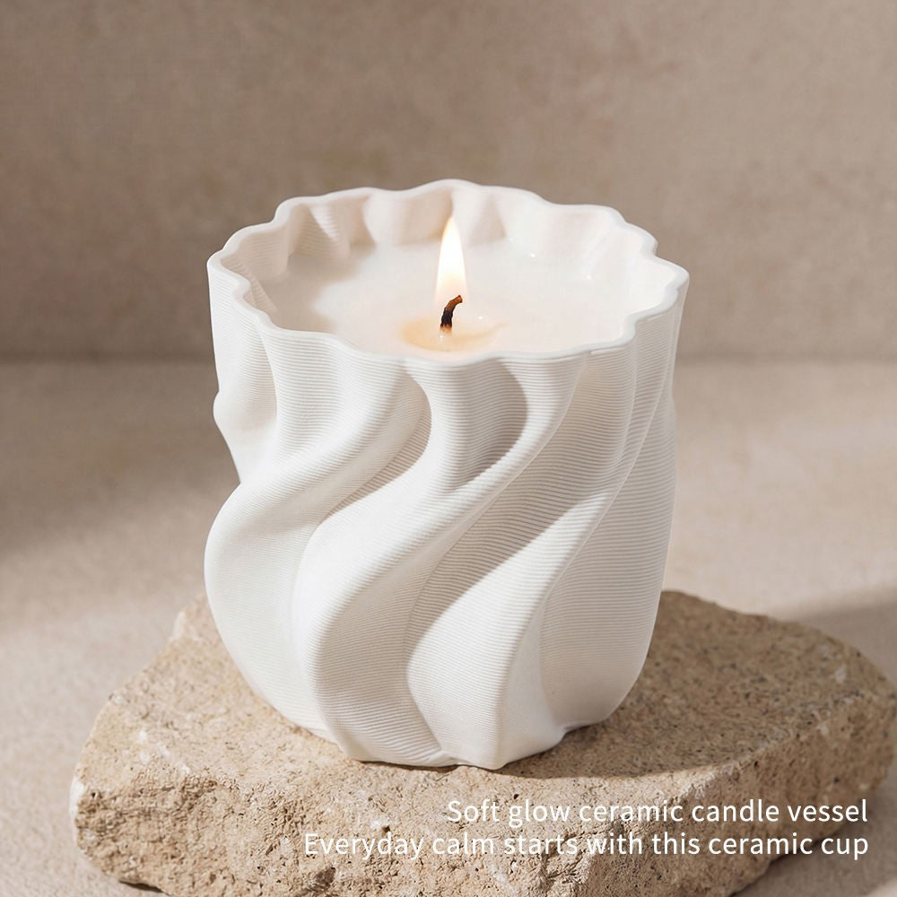 Hancai Living Modern Candle Jar Twisted Shape Ceramic Home Decor White Candle Jars
