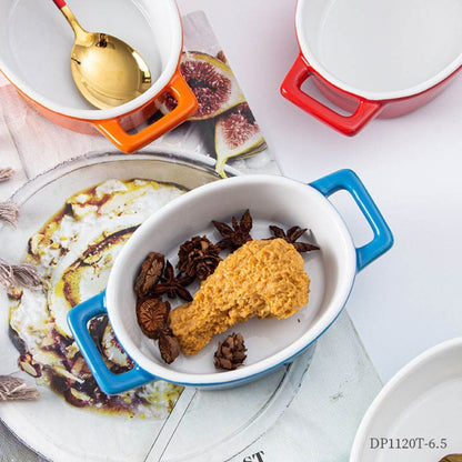 Hancai Nordic Style Binaural Oval Plate Household Cheese Baked Rice Plate Solid Color Ceramic Baking Tray Ceramic Restaurant Set