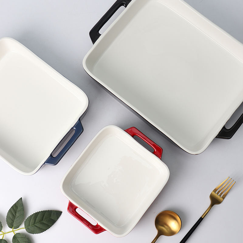 Hancai Custom Kitchen Bakeware Set Rectangular Casserole Stoneware Baking Tray Oven Ceramic Baking Dishes