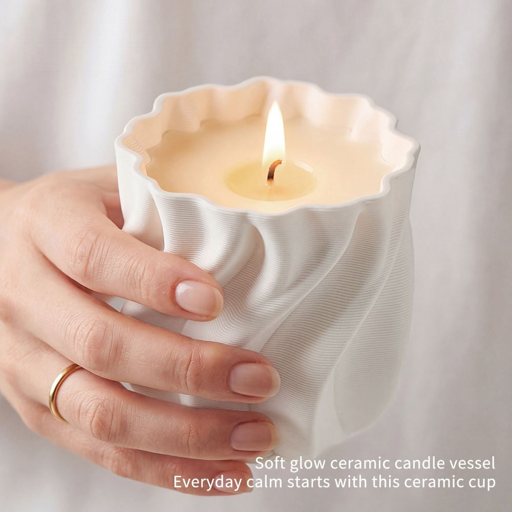 Hancai Living Modern Candle Jar Twisted Shape Ceramic Home Decor White Candle Jars