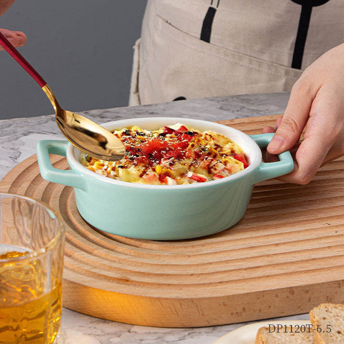 Hancai Nordic Style Binaural Oval Plate Household Cheese Baked Rice Plate Solid Color Ceramic Baking Tray Ceramic Restaurant Set