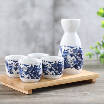 Hancai Japanese Ceramic Sake Wine Bottle Set a Pot of Four Cups Gift Box