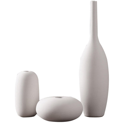 Hancai Ceramic Vases Nordic Minimalism Style Decoration White Modern Geometric Decorative Flowers Vases White Matt Screw-thread Vase