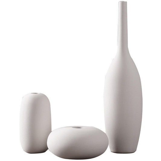 Hancai Ceramic Vases Nordic Minimalism Style Decoration White Modern Geometric Decorative Flowers Vases White Matt Screw-thread Vase