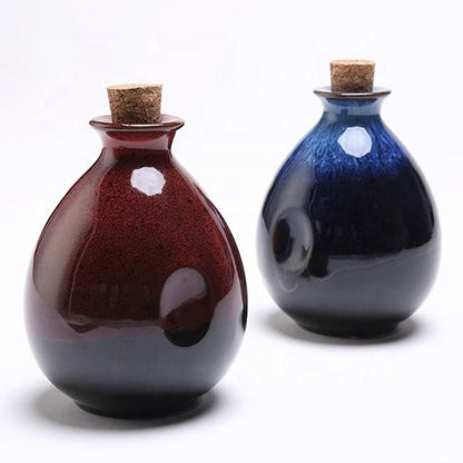 Hancai 250ml Chinese Style Colorful Wine Pot Household Ceramic Wine Bottle With Cork Stopper