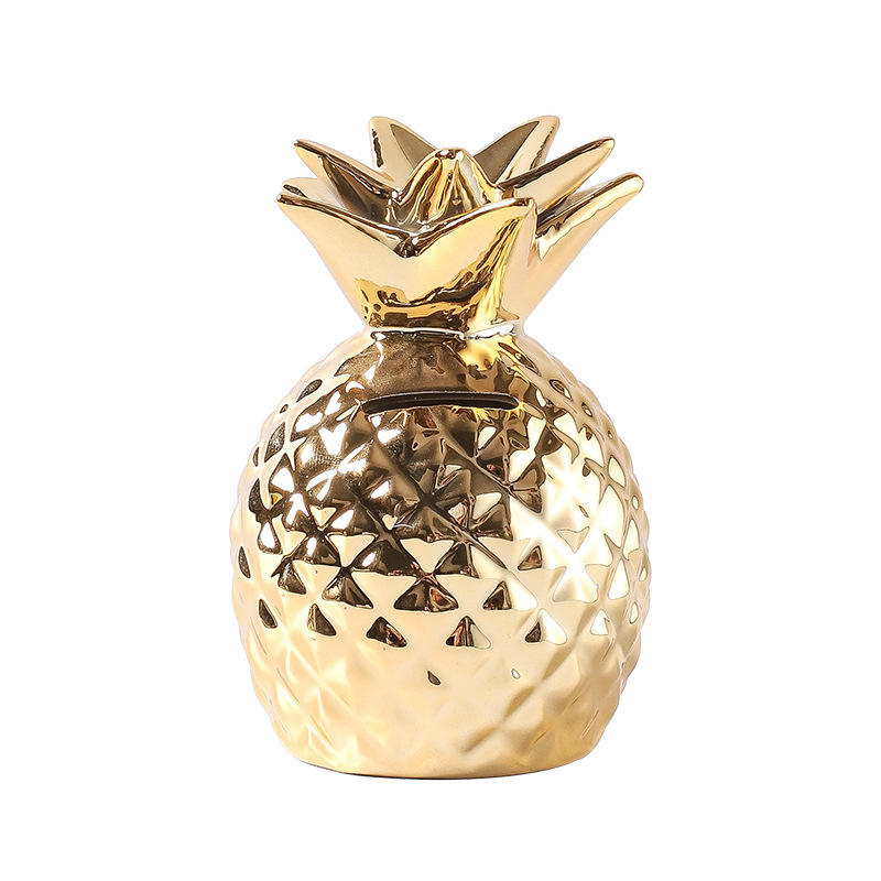 Hancai European Ceramic Pineapple Piggy Bank Gold Electroplating Cross-Border Home Decoration Eco-Friendly Creative Wine Cabinet