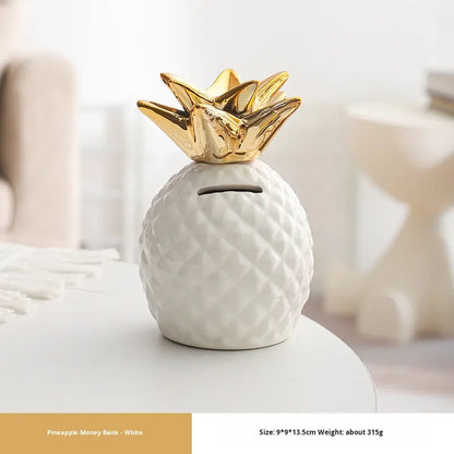 Hancai European Ceramic Pineapple Piggy Bank Gold Electroplating Cross-Border Home Decoration Eco-Friendly Creative Wine Cabinet