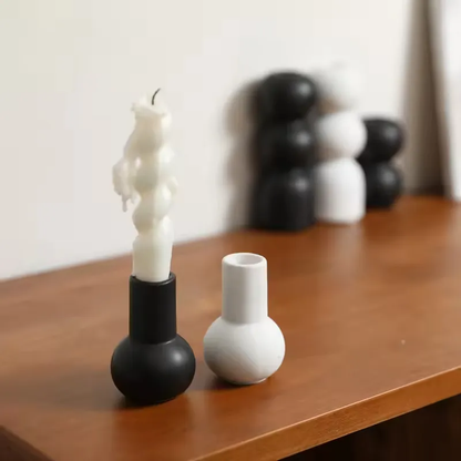 Vintage Furniture Home Tabletop Candle Holder Base Centerpiece Black and White Ceramic Candle Holder