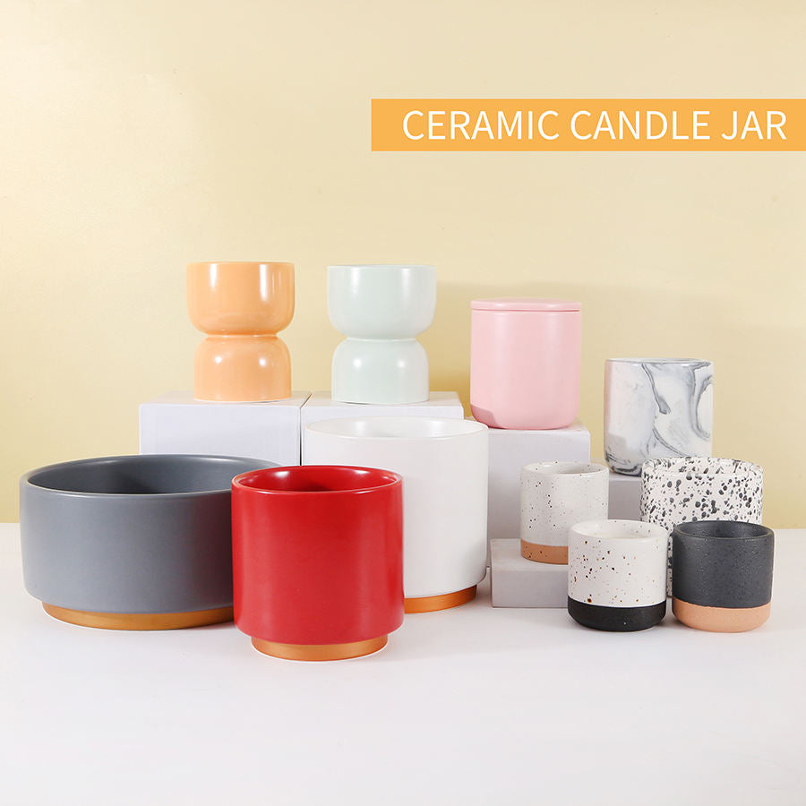 Hancai  Nordic Wholesale Unique Porcelain Candle Container Christmas Decor Custom Ceramic Empty Candle Jars Jar with Lid