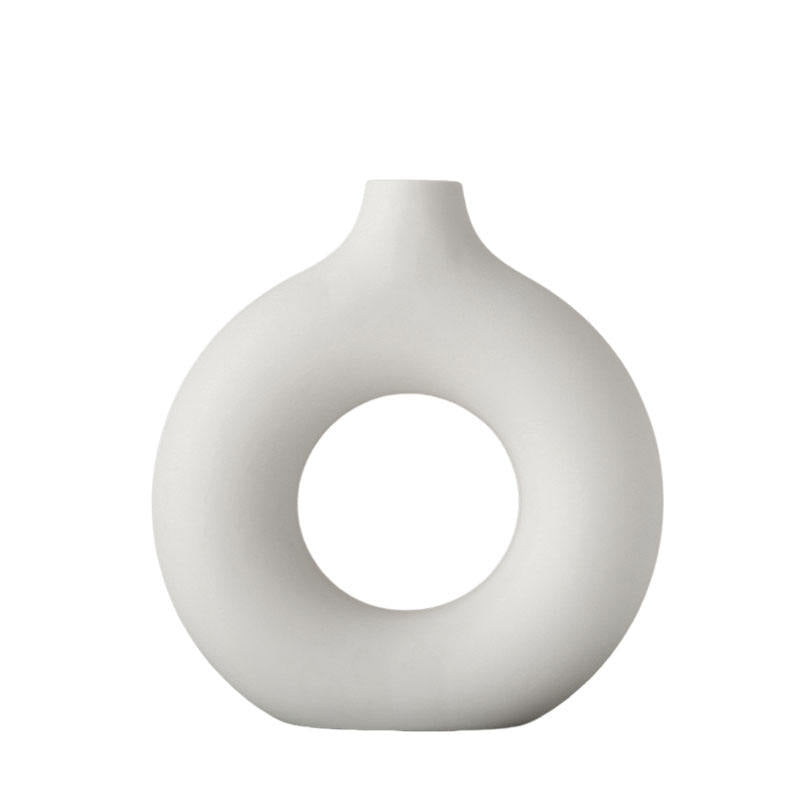 Hancai Best Selling Wholesale White Circle Donut Vases Grand Custom Design Manufacturers Flower Ceramic Vase for Home Decor