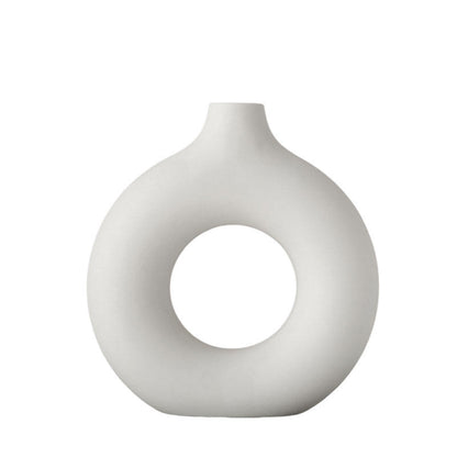 Hancai Best Selling Wholesale White Circle Donut Vases Grand Custom Design Manufacturers Flower Ceramic Vase for Home Decor