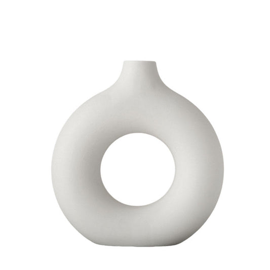 Hancai Best Selling Wholesale White Circle Donut Vases Grand Custom Design Manufacturers Flower Ceramic Vase for Home Decor