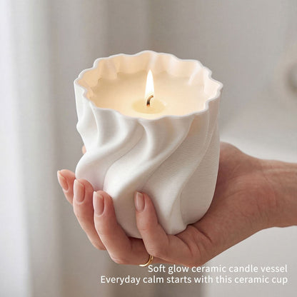 Hancai Living Modern Candle Jar Twisted Shape Ceramic Home Decor White Candle Jars