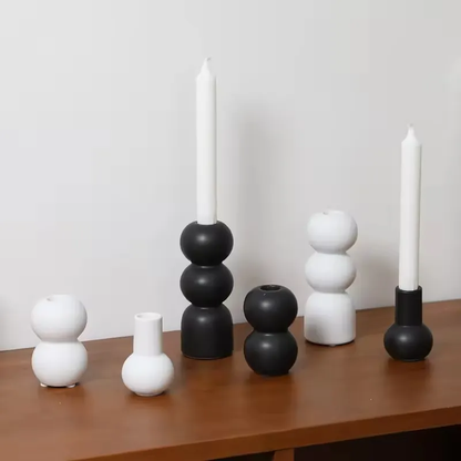 Vintage Furniture Home Tabletop Candle Holder Base Centerpiece Black and White Ceramic Candle Holder