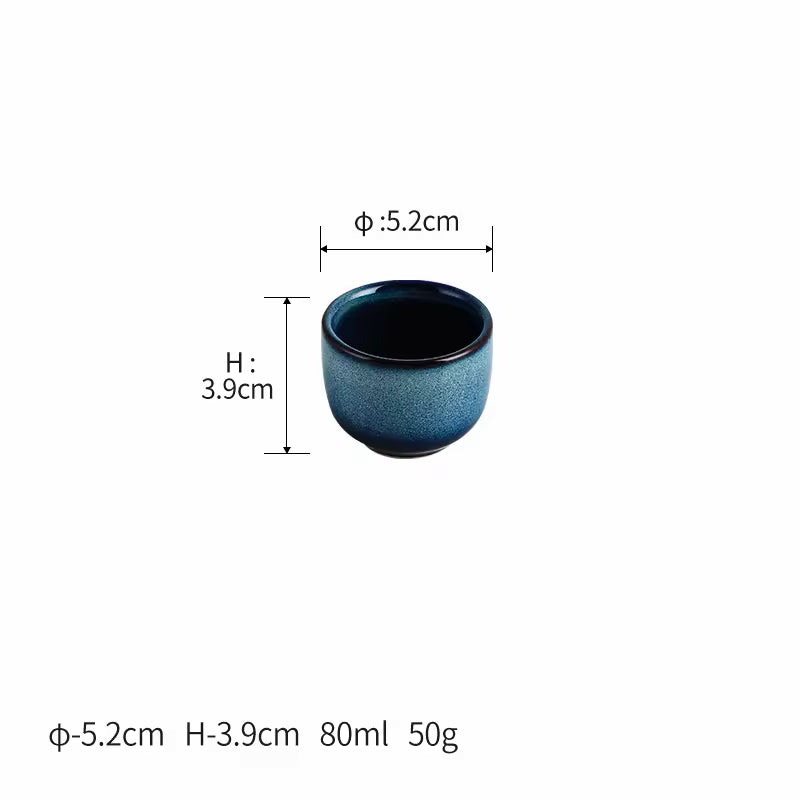 Hancai Klin Change Blue Ceramic Ochoko Sake Wine Bottle with 6 Cups Set Sushi Restaurant Drinkware