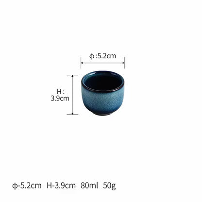 Hancai Klin Change Blue Ceramic Ochoko Sake Wine Bottle with 6 Cups Set Sushi Restaurant Drinkware