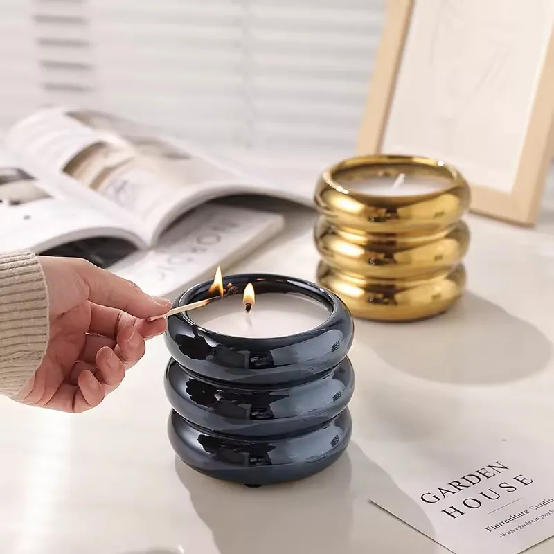 Ceramic Luxury Pillar Candles Making Kit Wax Jars Vessels Candle Box Packaging Empty Candle Jar