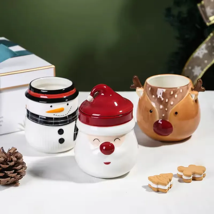 Christmas Decoration Unique Design Ceramic Candle Vessel Fancy Santa Claus Empty Custom Candle Jar with Lid