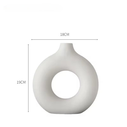 Hancai Best Selling Wholesale White Circle Donut Vases Grand Custom Design Manufacturers Flower Ceramic Vase for Home Decor