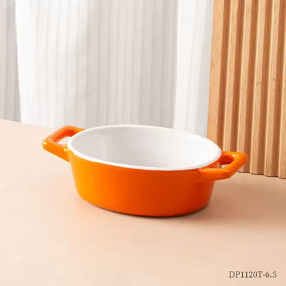 Hancai Nordic Style Binaural Oval Plate Household Cheese Baked Rice Plate Solid Color Ceramic Baking Tray Ceramic Restaurant Set