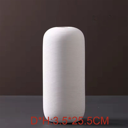 Hancai Ceramic Vases Nordic Minimalism Style Decoration White Modern Geometric Decorative Flowers Vases White Matt Screw-thread Vase