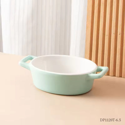 Hancai Nordic Style Binaural Oval Plate Household Cheese Baked Rice Plate Solid Color Ceramic Baking Tray Ceramic Restaurant Set