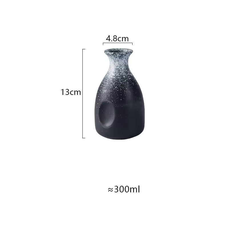 Hancai Ceramics Wine Bottle Water Ware Black Flower 300ML Cup Porcelain Sake Japanese Bar Decoration Household Kitchen Supplies Drinkware