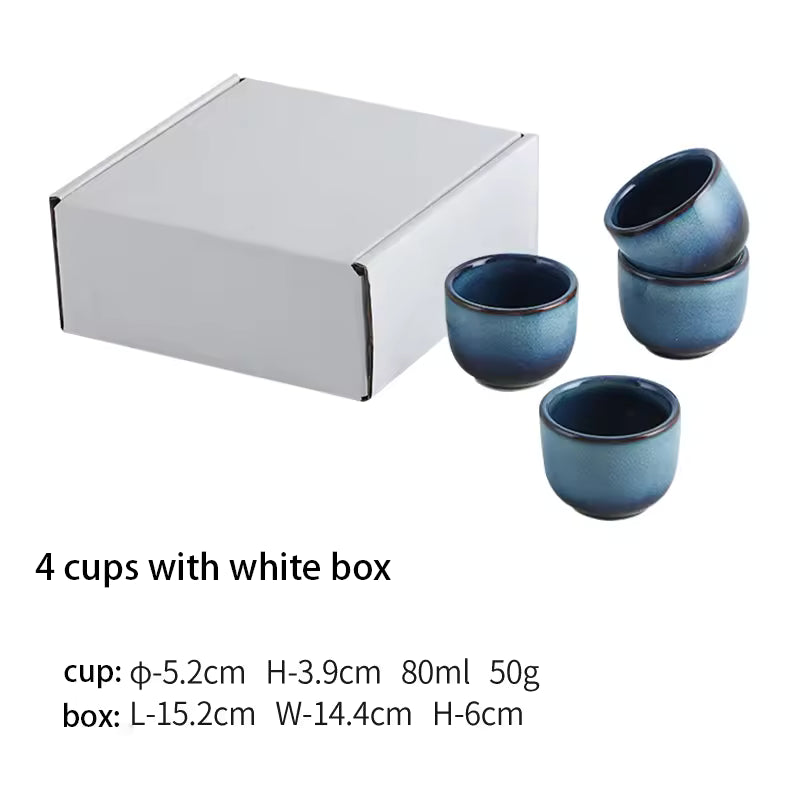 Hancai Klin Change Blue Ceramic Ochoko Sake Wine Bottle with 6 Cups Set Sushi Restaurant Drinkware