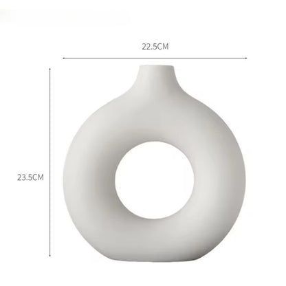 Hancai Best Selling Wholesale White Circle Donut Vases Grand Custom Design Manufacturers Flower Ceramic Vase for Home Decor