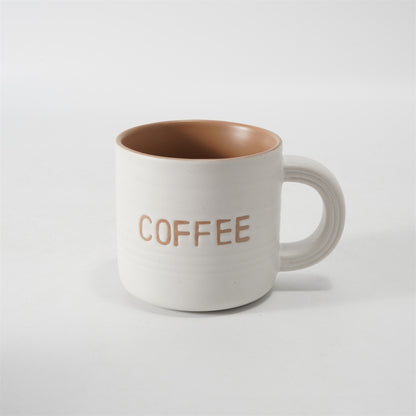 Hancai  Embossed colour glaze inner mug  with silk screen & dipped handle