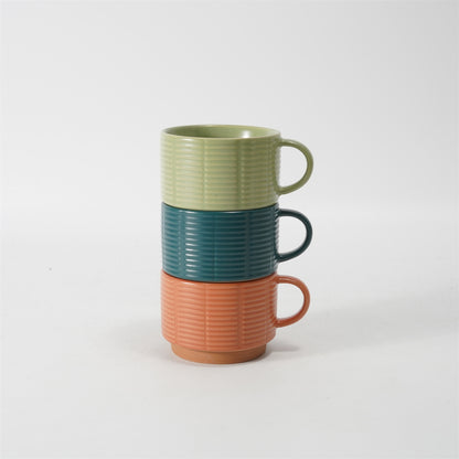 Hancai Embossed colour glaze Stacking mug