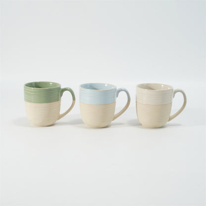 Hancai Embossed reactive glaze mug with unglaze half-part