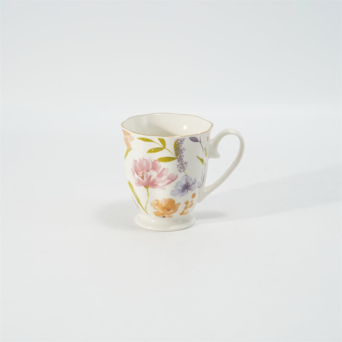 Hancai Embossed fotted mug with decal & gold rim