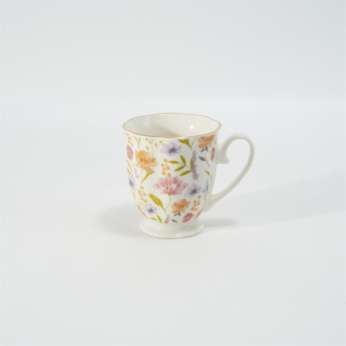 Hancai Embossed fotted mug with decal & gold rim