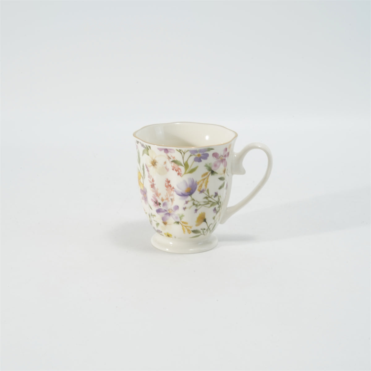 Hancai Embossed fotted mug with decal & gold rim