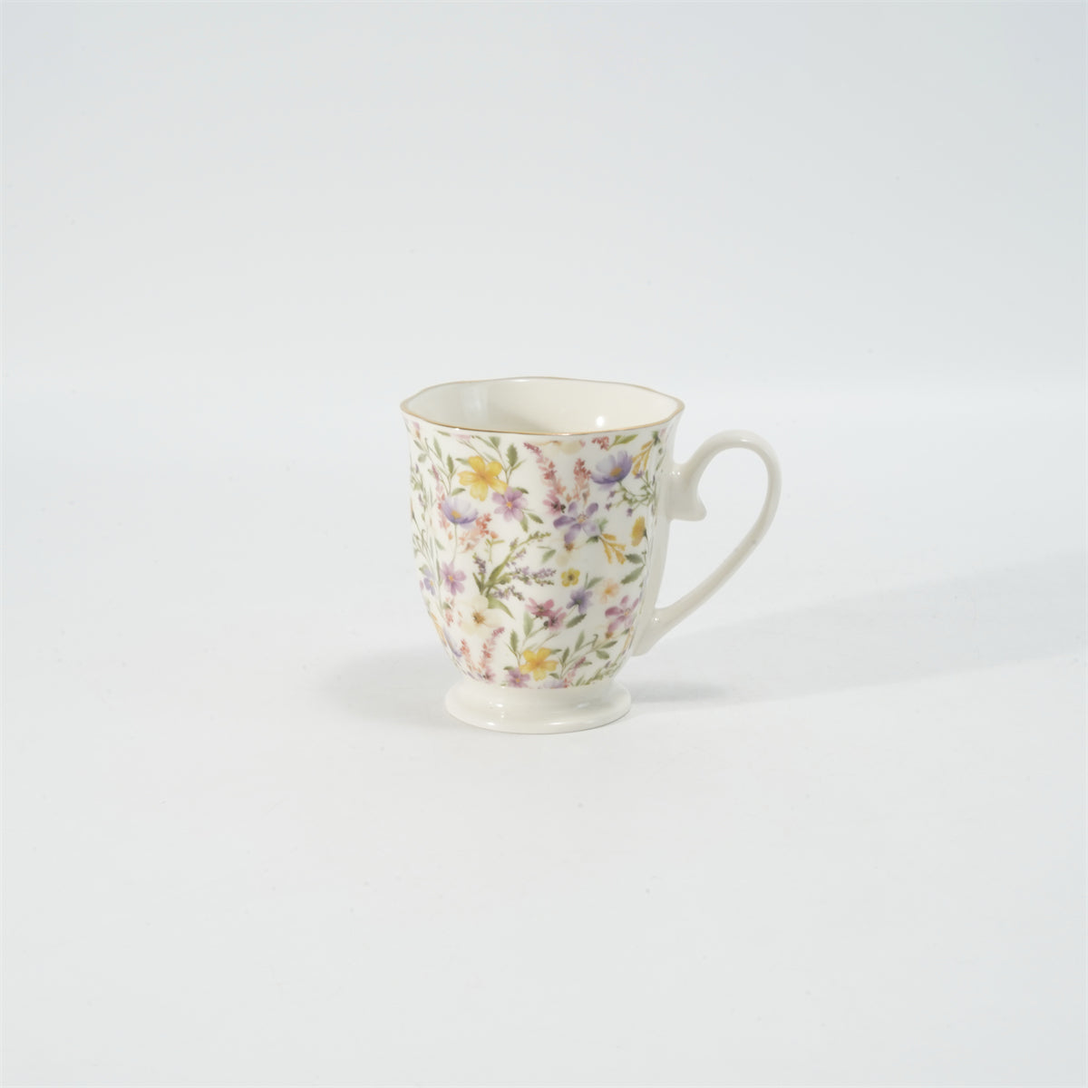Hancai Embossed fotted mug with decal & gold rim
