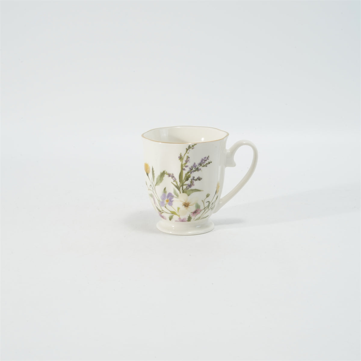 Hancai Embossed fotted mug with decal & gold rim