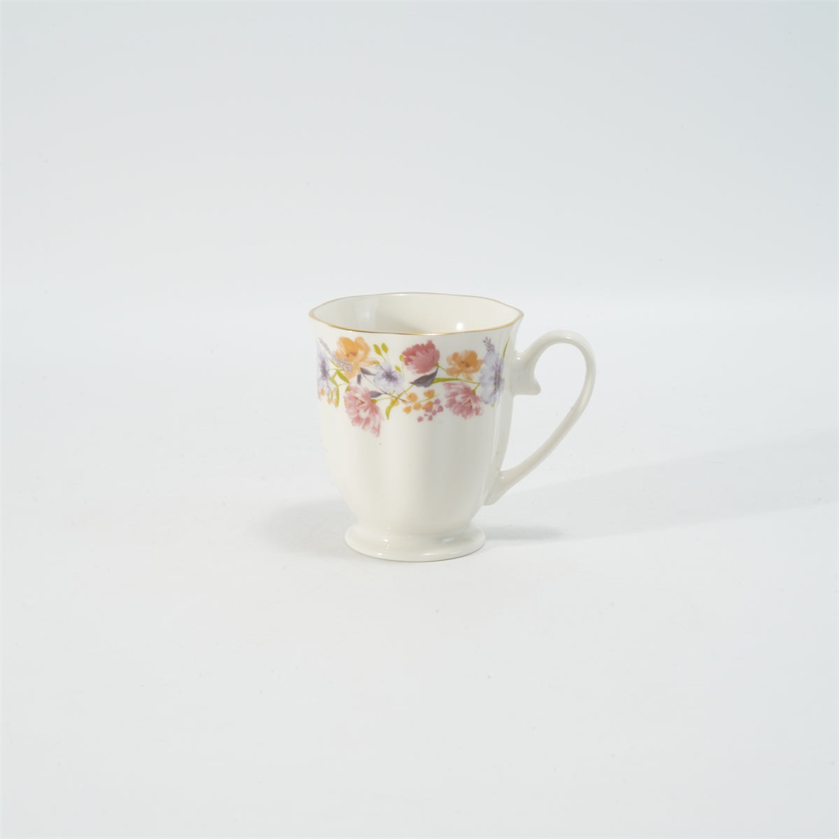 Hancai Embossed fotted mug with decal & gold rim
