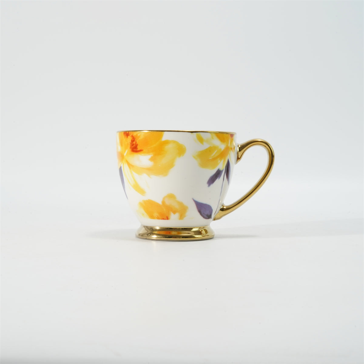 Hancai Decal footed mug with electroplated Handle & Rim