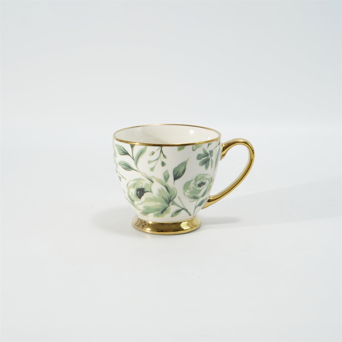 Hancai Decal footed mug with electroplated Handle & Rim