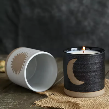 European Style Gift Crafts Sun Moon Pattern Frosted Matte Black White Unique Decorative Luxury Candle Jar
