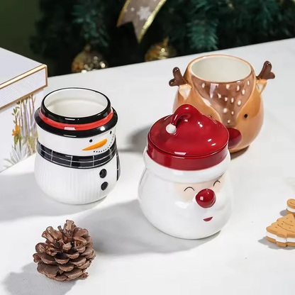 Christmas Decoration Unique Design Ceramic Candle Vessel Fancy Santa Claus Empty Custom Candle Jar with Lid