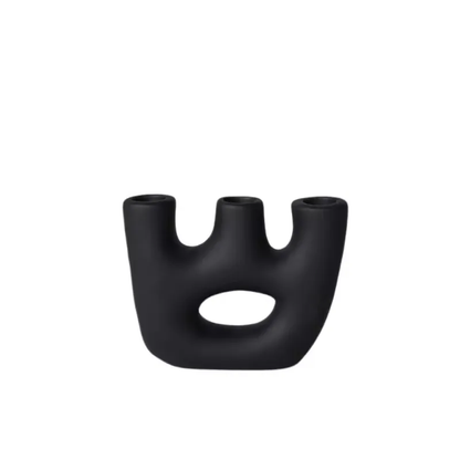 Factory Direct Home Decoration Handmade Grouted Matte Black Ceramic Candle Holders